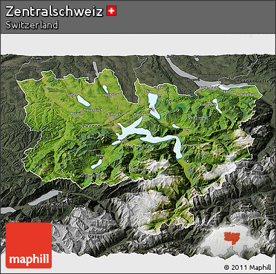Satellite 3D Map of Zentralschweiz, darken, semi-desaturated