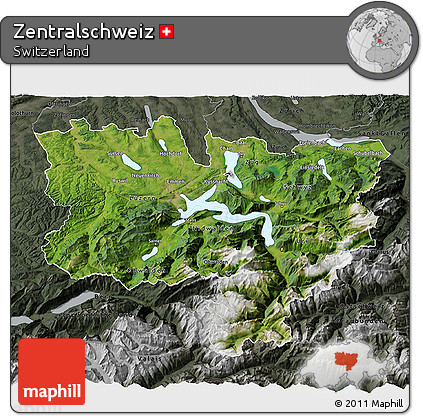 Satellite 3D Map of Zentralschweiz, darken, semi-desaturated