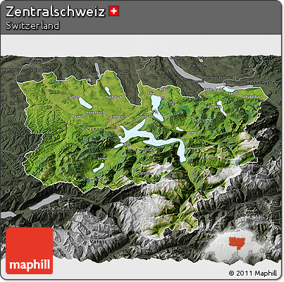 Satellite 3D Map of Zentralschweiz, darken, semi-desaturated