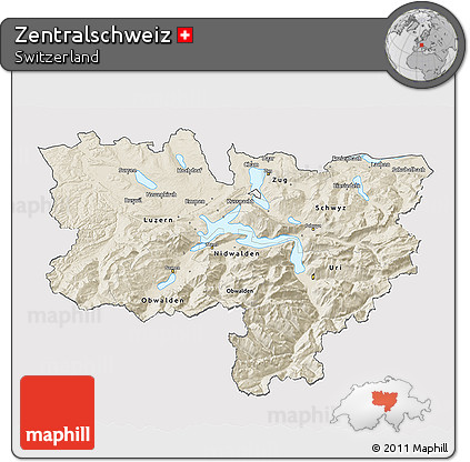 Shaded Relief 3D Map of Zentralschweiz, cropped outside