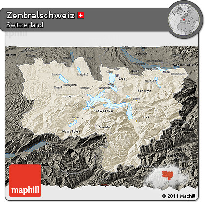 Shaded Relief 3D Map of Zentralschweiz, darken