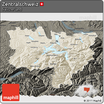 Shaded Relief 3D Map of Zentralschweiz, darken