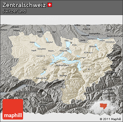 Shaded Relief 3D Map of Zentralschweiz, darken, semi-desaturated