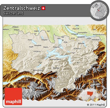 Shaded Relief 3D Map of Zentralschweiz, physical outside