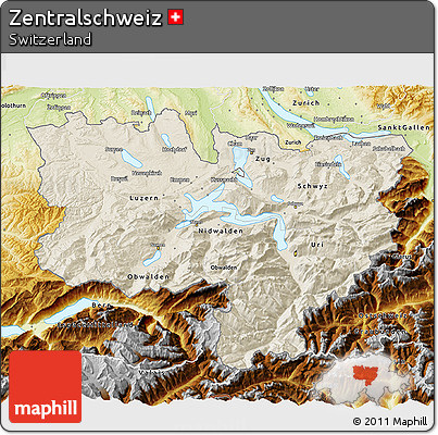 Shaded Relief 3D Map of Zentralschweiz, physical outside