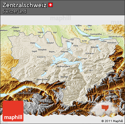 Shaded Relief 3D Map of Zentralschweiz, physical outside