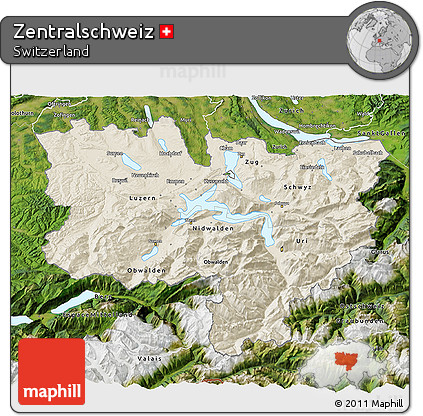 Shaded Relief 3D Map of Zentralschweiz, satellite outside