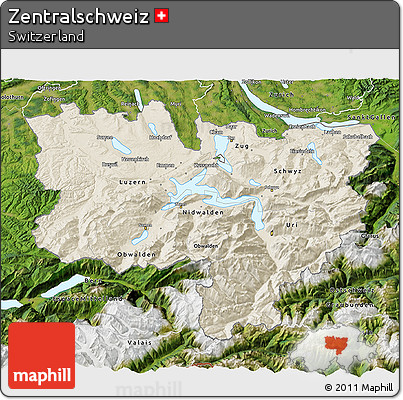 Shaded Relief 3D Map of Zentralschweiz, satellite outside