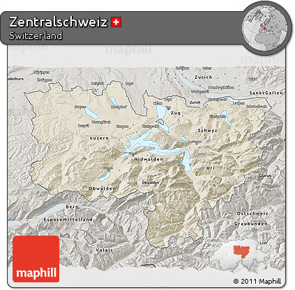 Shaded Relief 3D Map of Zentralschweiz, semi-desaturated