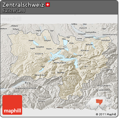Shaded Relief 3D Map of Zentralschweiz, semi-desaturated
