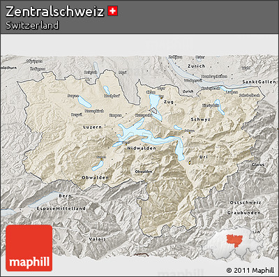 Shaded Relief 3D Map of Zentralschweiz, semi-desaturated