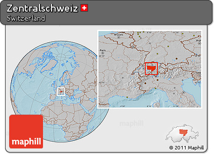 Gray Location Map of Zentralschweiz, within the entire country, hill shading
