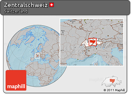 Gray Location Map of Zentralschweiz, highlighted country, within the entire country, hill shading