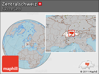 Gray Location Map of Zentralschweiz, highlighted country, within the entire country, hill shading