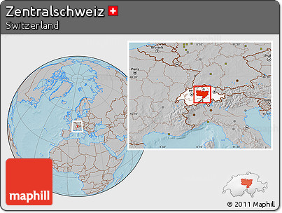 Gray Location Map of Zentralschweiz, highlighted country, within the entire country, hill shading