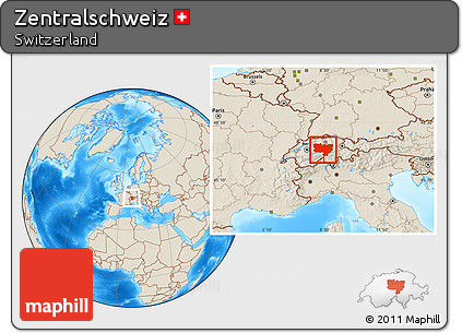 Shaded Relief Location Map of Zentralschweiz