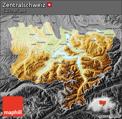 Physical Map of Zentralschweiz, darken, desaturated