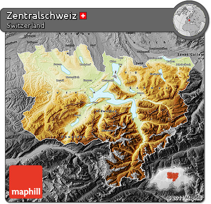 Physical Map of Zentralschweiz, darken, desaturated