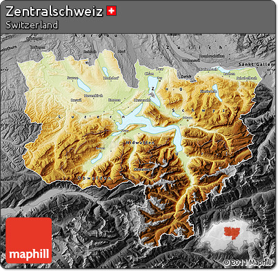 Physical Map of Zentralschweiz, darken, desaturated