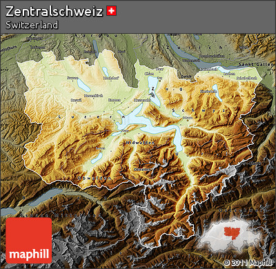 Physical Map of Zentralschweiz, darken