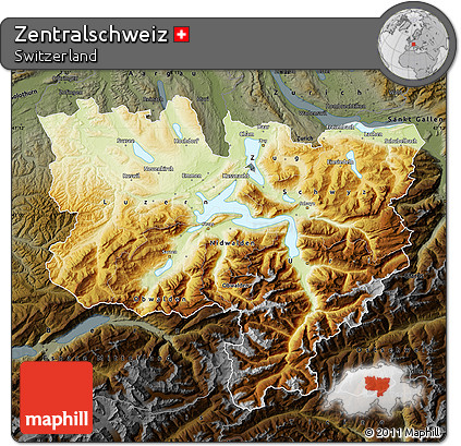 Physical Map of Zentralschweiz, darken