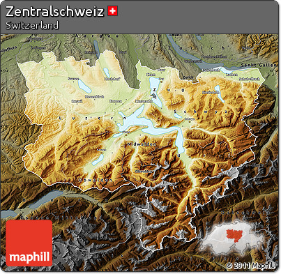 Physical Map of Zentralschweiz, darken
