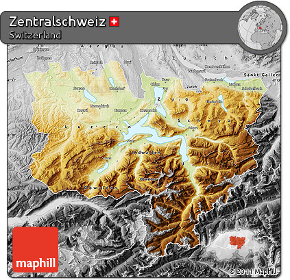Physical Map of Zentralschweiz, desaturated