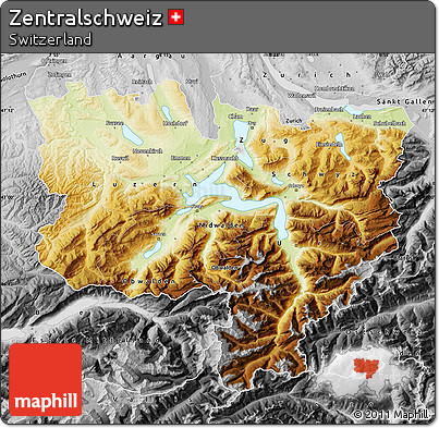 Physical Map of Zentralschweiz, desaturated