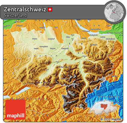Physical Map of Zentralschweiz, political outside