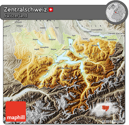 Physical Map of Zentralschweiz, semi-desaturated
