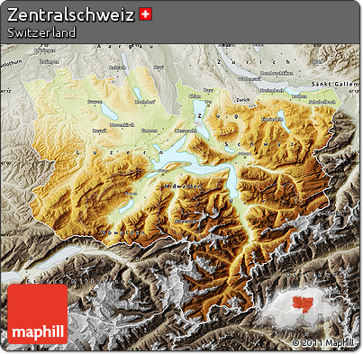 Physical Map of Zentralschweiz, semi-desaturated