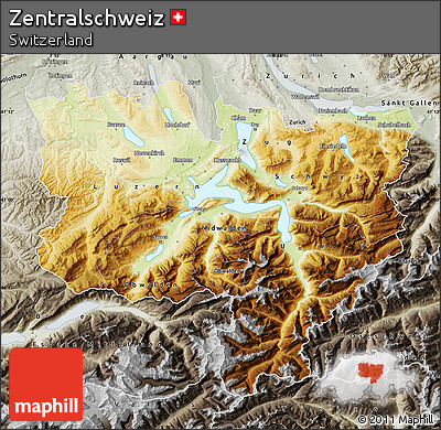 Physical Map of Zentralschweiz, semi-desaturated