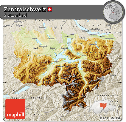Physical Map of Zentralschweiz, shaded relief outside