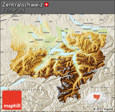 Physical Map of Zentralschweiz, shaded relief outside
