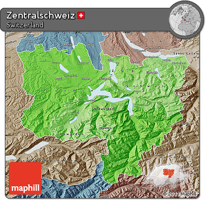 Political Shades Map of Zentralschweiz, semi-desaturated