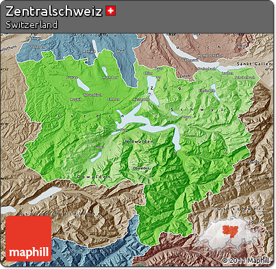 Political Shades Map of Zentralschweiz, semi-desaturated