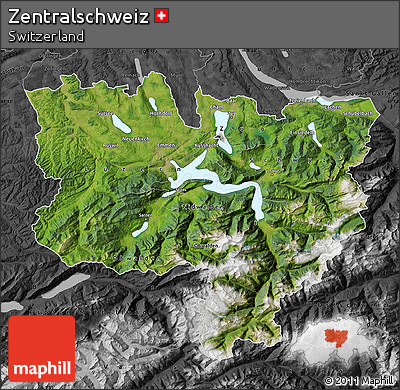 Satellite Map of Zentralschweiz, darken, desaturated
