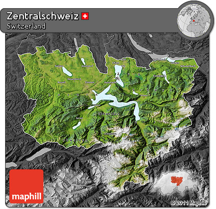 Satellite Map of Zentralschweiz, darken, desaturated