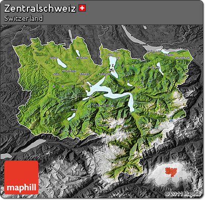Satellite Map of Zentralschweiz, darken, desaturated