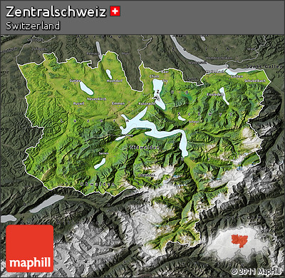 Satellite Map of Zentralschweiz, darken, semi-desaturated
