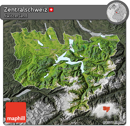 Satellite Map of Zentralschweiz, darken, semi-desaturated