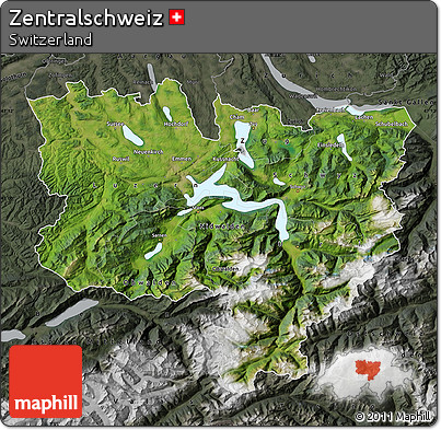 Satellite Map of Zentralschweiz, darken, semi-desaturated