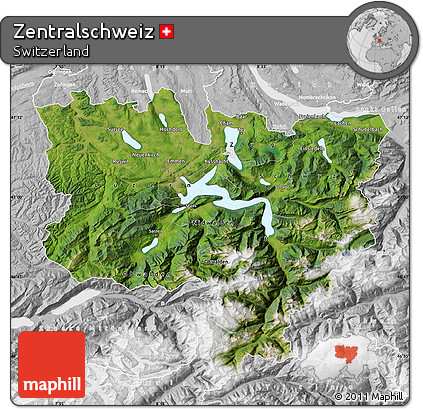 Satellite Map of Zentralschweiz, lighten, desaturated