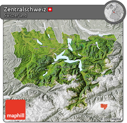 Satellite Map of Zentralschweiz, lighten, semi-desaturated