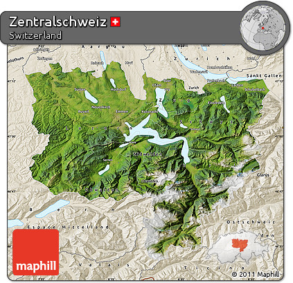 Satellite Map of Zentralschweiz, shaded relief outside