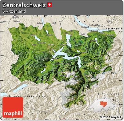 Satellite Map of Zentralschweiz, shaded relief outside