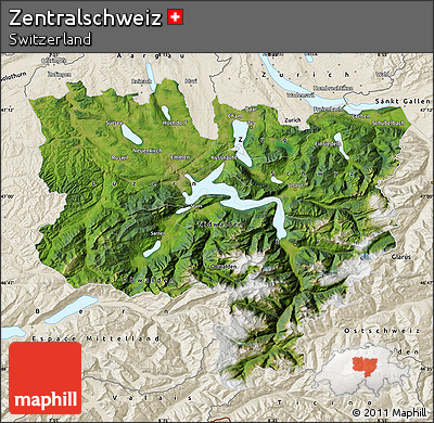 Satellite Map of Zentralschweiz, shaded relief outside