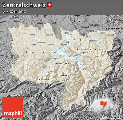 Shaded Relief Map of Zentralschweiz, darken, desaturated