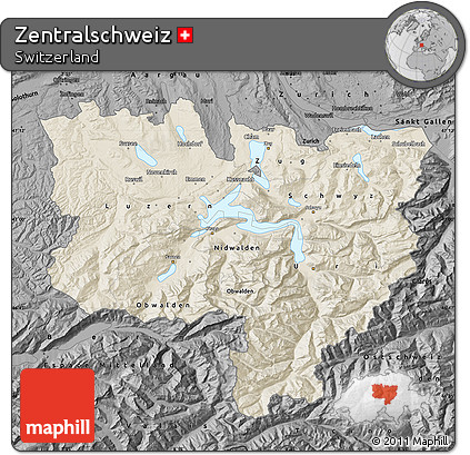 Shaded Relief Map of Zentralschweiz, darken, desaturated