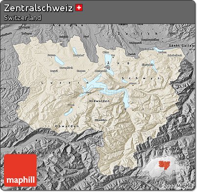 Shaded Relief Map of Zentralschweiz, darken, desaturated